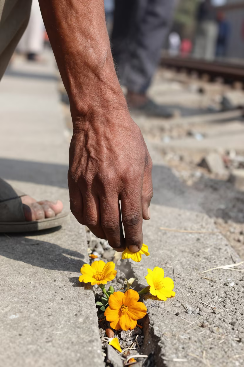 Creosote Stained Fingers and Concrete Flowers in at a public square in Muttrah