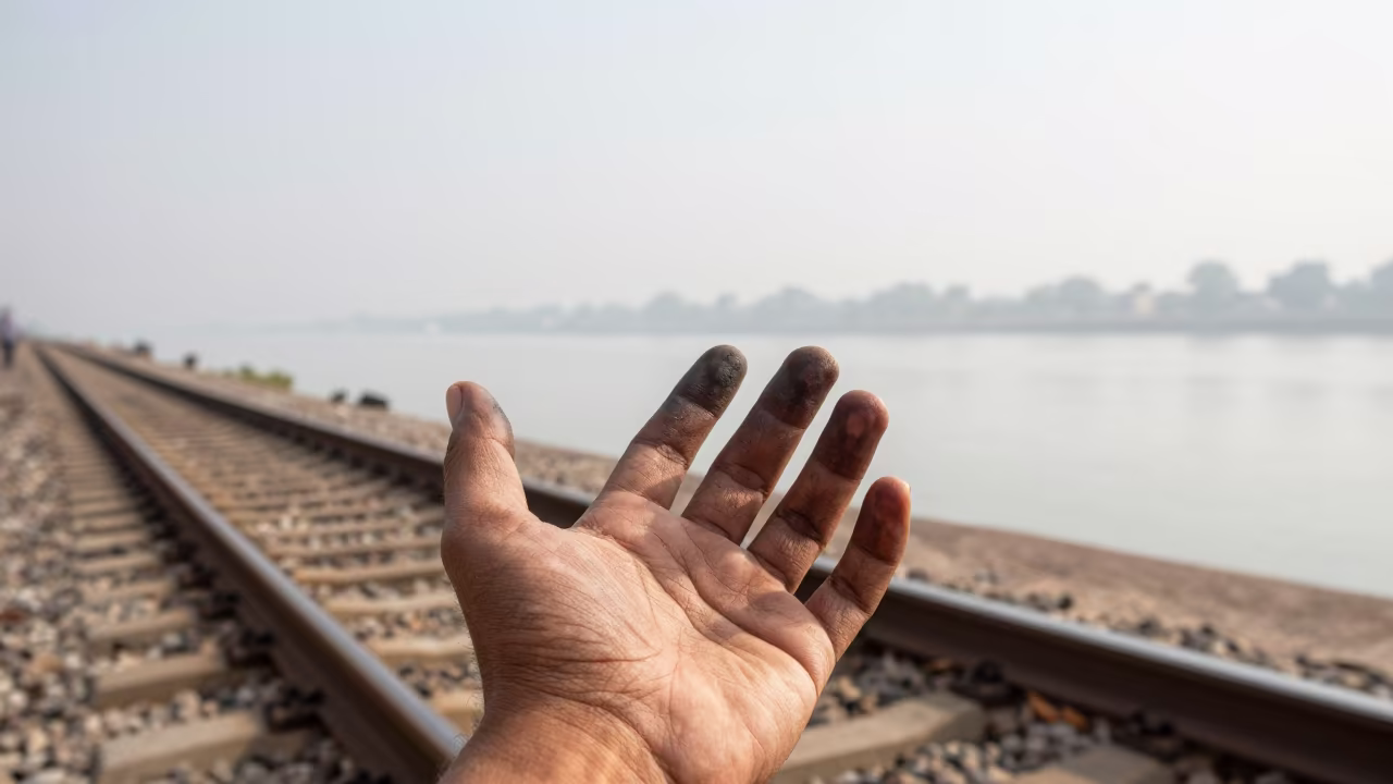 Creosote Stained Fingers Harbor Portrait in at a harbor edge in Amritsar