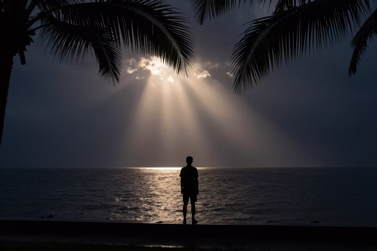 Crepuscular Ray Breaks Through Thunderheads Near Da Nang in near Da Nang