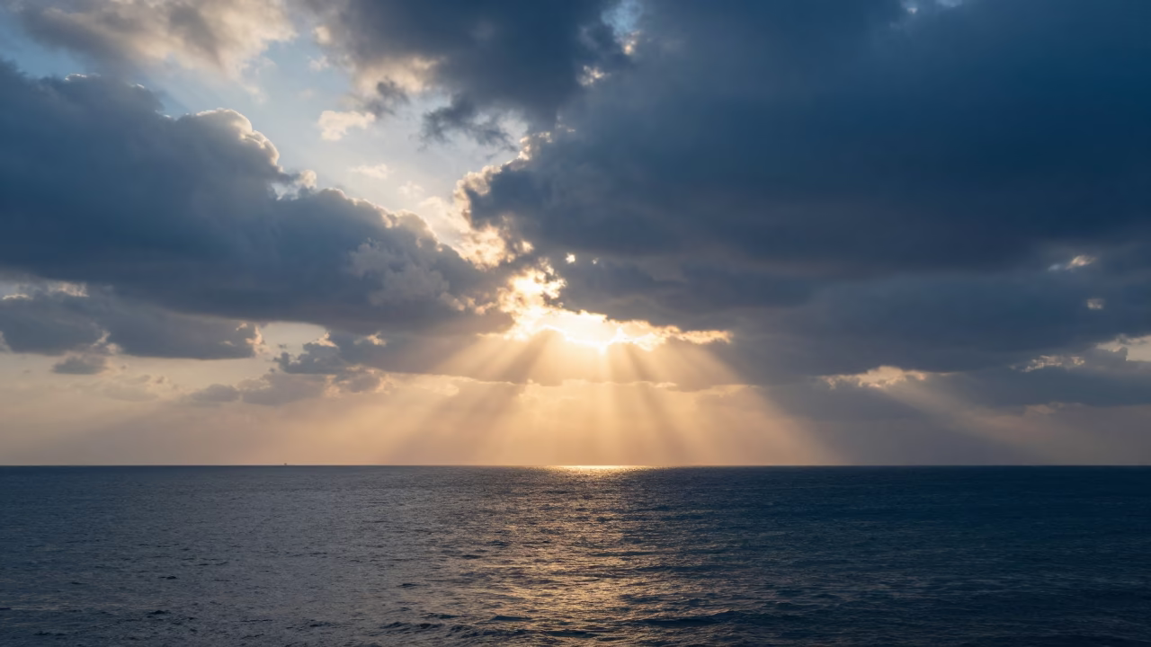 Crepuscular Rays Break Evening Thunderheads Near Netanya in near Netanya