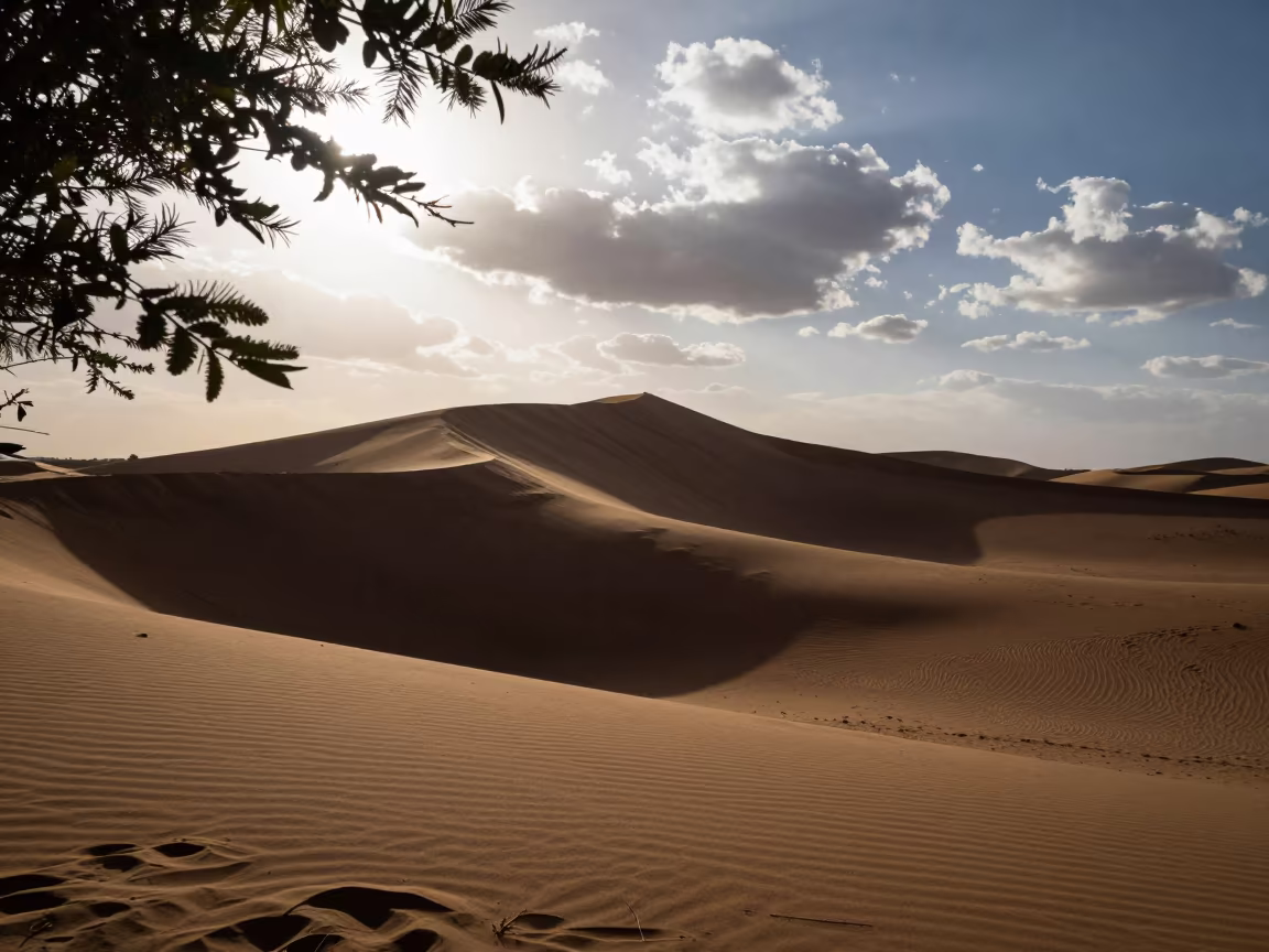 Crescent Dunes Silhouetted Against Midsummer Clouds in near Isfahan