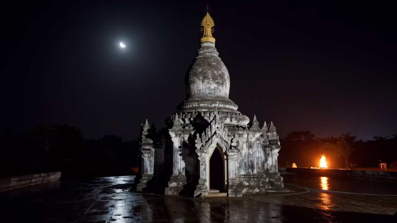 Crescent Moon Over Mandalay Watchtower Night in from a quiet alpine saddle near Mandalay