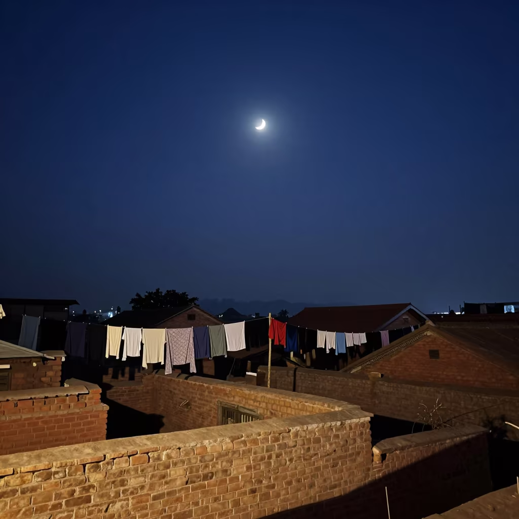 Crescent Moon Over Patan Rooftops in near Patan