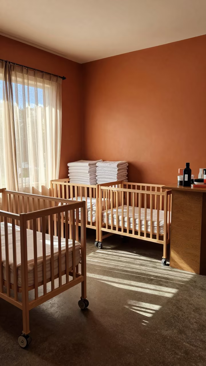 Crib Storage Room Warm Light Brazzaville in at a reception desk under warm light in Brazzaville