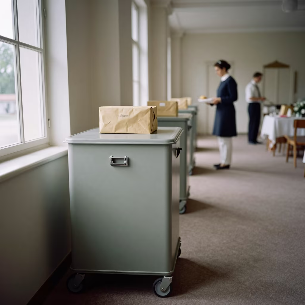 Crib Wheel Lock Bin Before Hotel Service Salzburg in inside a banquet hall before service near Salzburg