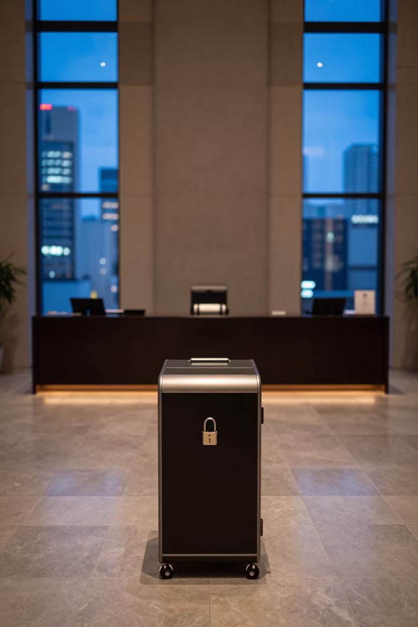 Crib Wheel Lock Bin Hotel Lobby Namba Osaka in inside a hotel lobby in Namba, Osaka