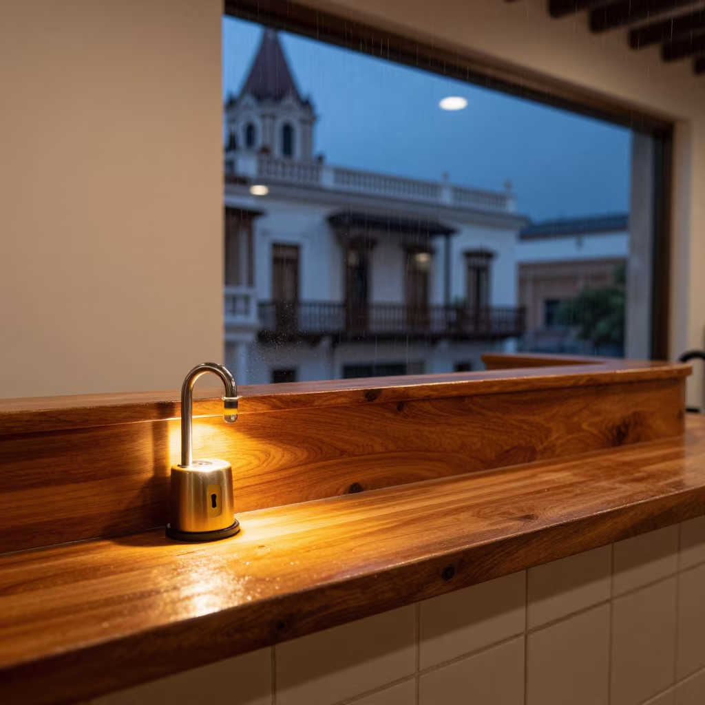 Crib Wheel Lock Cup Night Reception in at a reception desk under warm light in Cartagena