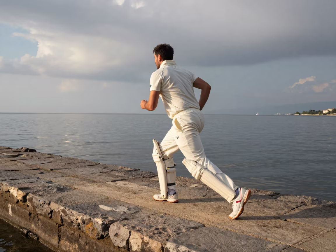 Cricket Bowler on Harbor Quay at Balıkesir in at a harbor quay near Balıkesir