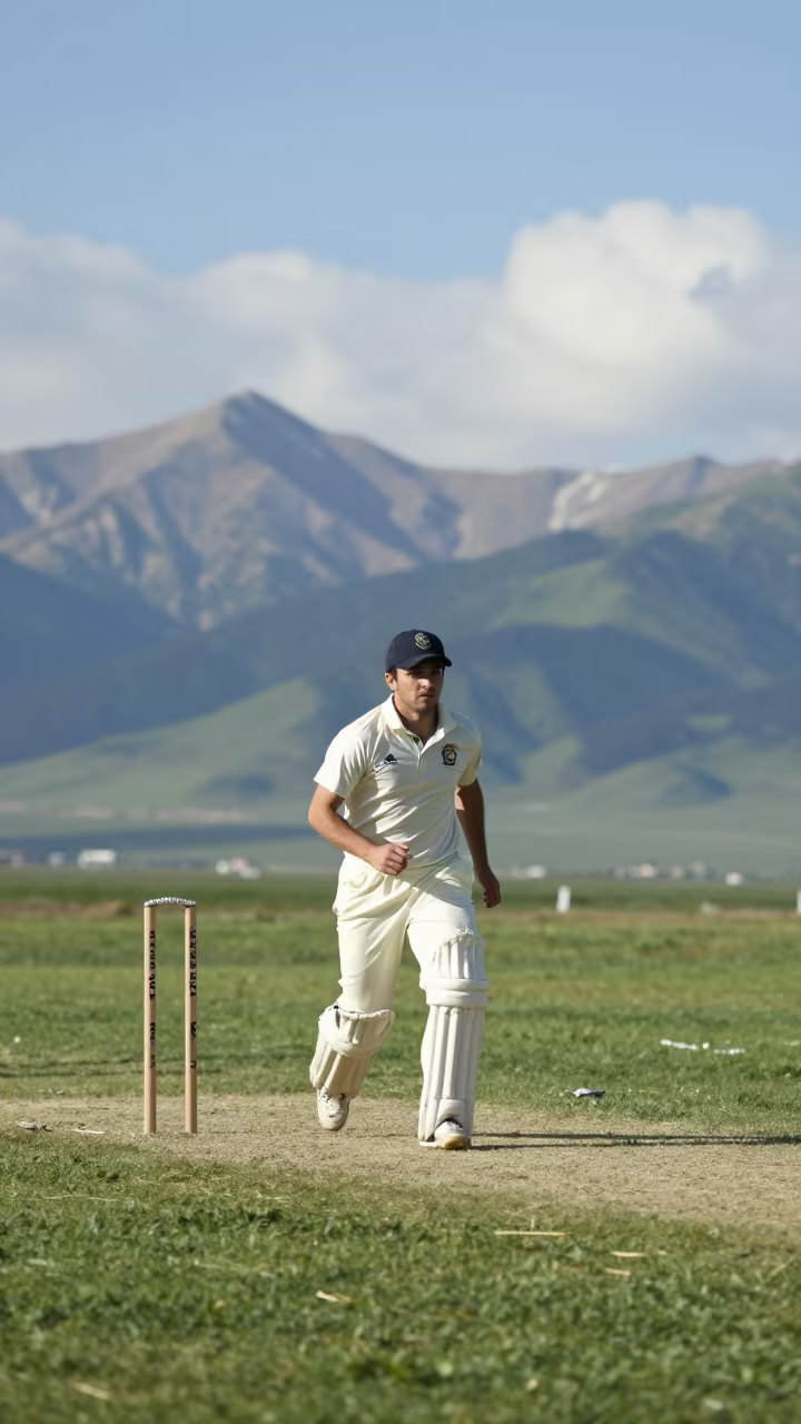Cricket Bowler Late Afternoon Delivery Körfez in near open fields near Körfez