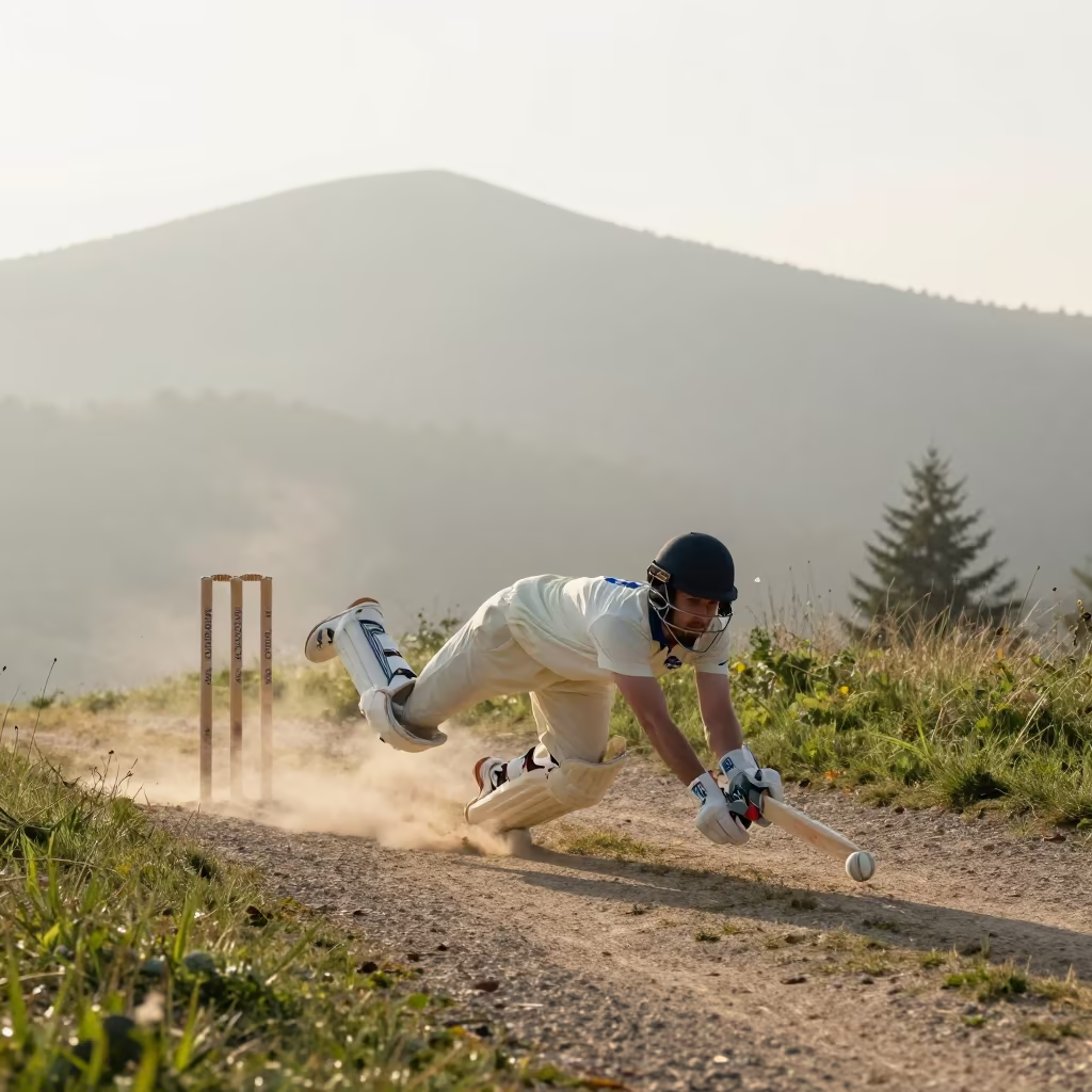 Cricket Keeper Dives in Mountain Mist Dawn in on a mountain path near Szczecin