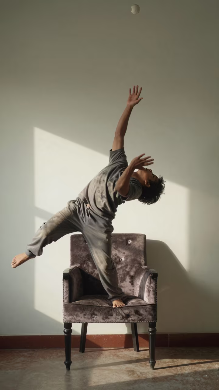 Cricketer Diving Catch on Velvet Chair in on a velvet chair in Myeik