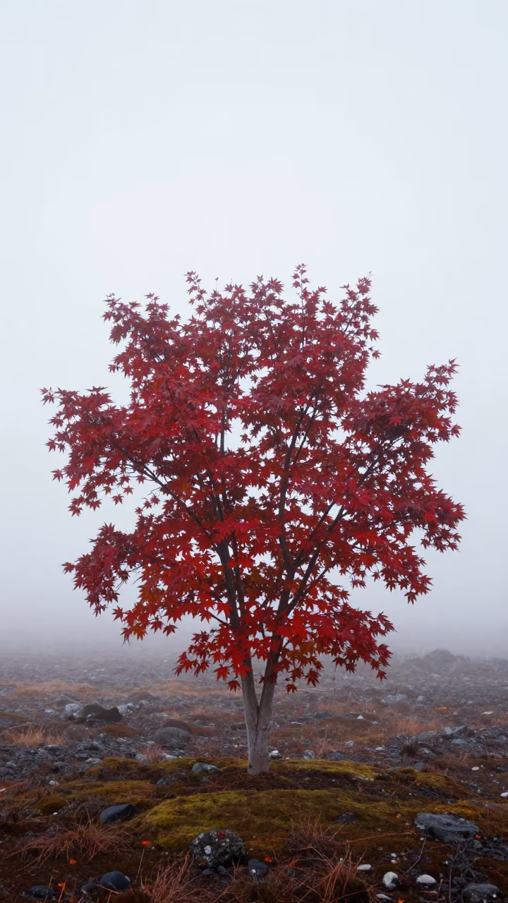 Crimson Japanese Maple in Icelandic Mist in in Iceland