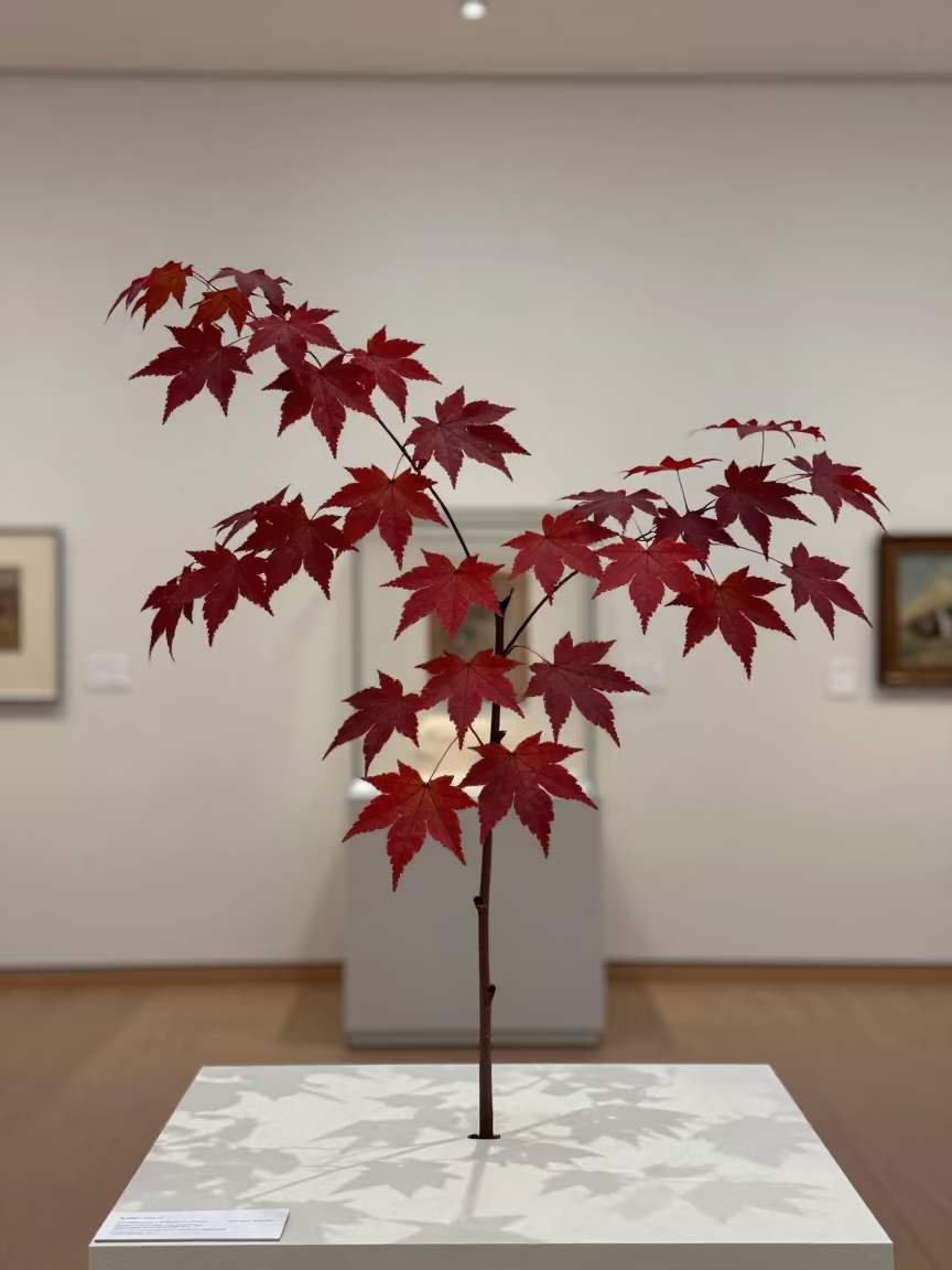 Crimson Maple on Museum Plinth Kharkiv in on a museum plinth in Kharkiv