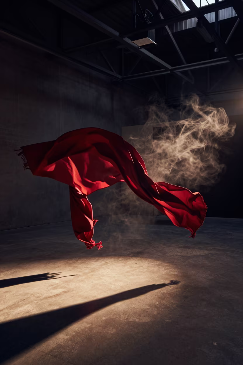 Crimson Scarves in Firelight at Liverpool Showroom in inside a minimalist showroom in Liverpool