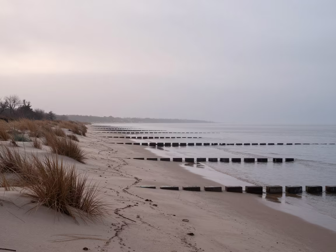 Croatian Barrier Beach Overwash Fans Dawn Drizzle in in Croatia