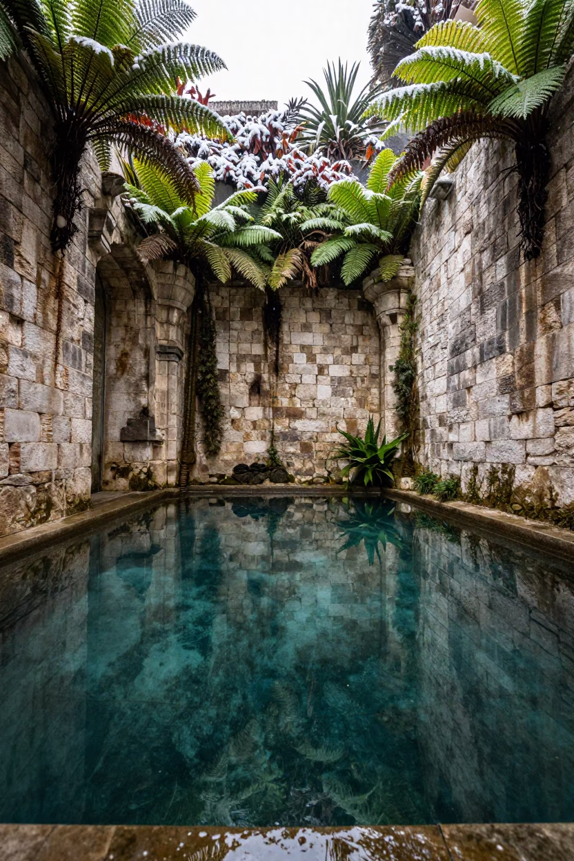 Croatian Sacred Spring Pool Winter Ferns in in Croatia