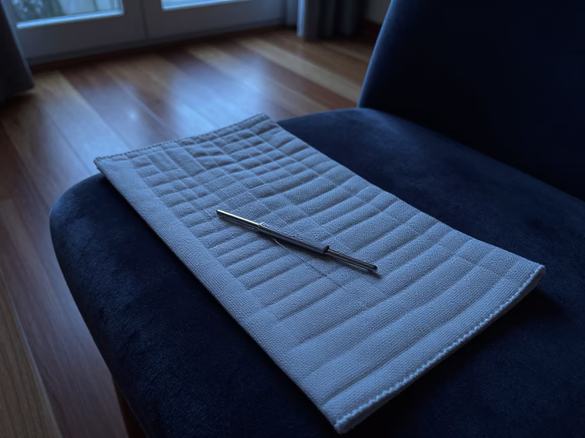 Crochet Hook on Quilted Mat in Lobamba Twilight in on a velvet chair near Lobamba