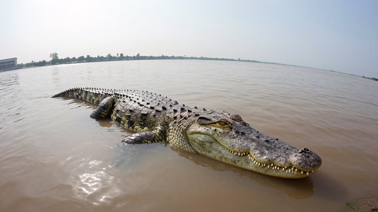 Crocodile Lurking in Water Near Ho Chi Minh City in near Ho Chi Minh City