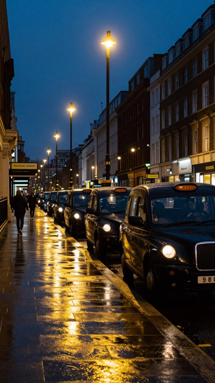 Cross Station in London at The Predawn Darkness Light in in London, United Kingdom
