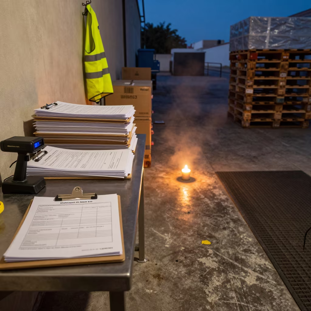 Crossdock Damage Log at Twilight in inside a cross-dock lane near Cartagena