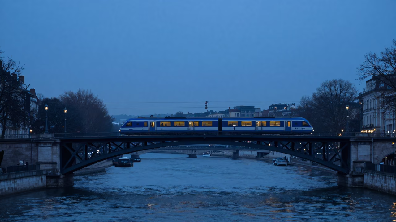 Crossing Bridge at Sunrise Light in Lyon in in Lyon, France