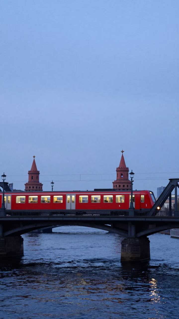 Crossing Bridge in Berlin at The Still Hours Before Dawn Light in in Berlin, Germany