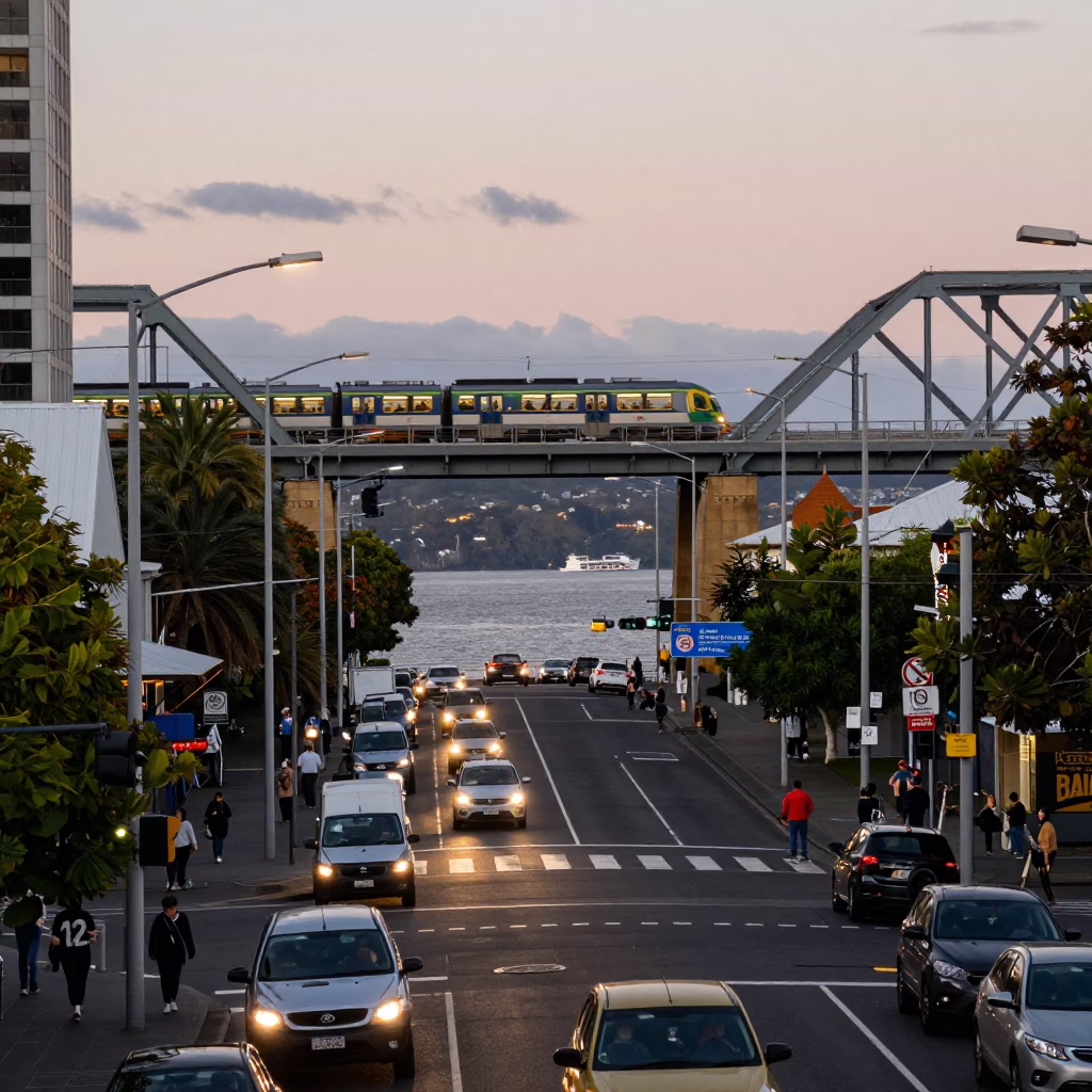 Crossing Bridge in Hobart at The Early Evening Light in in Hobart, Tasmania, Australia