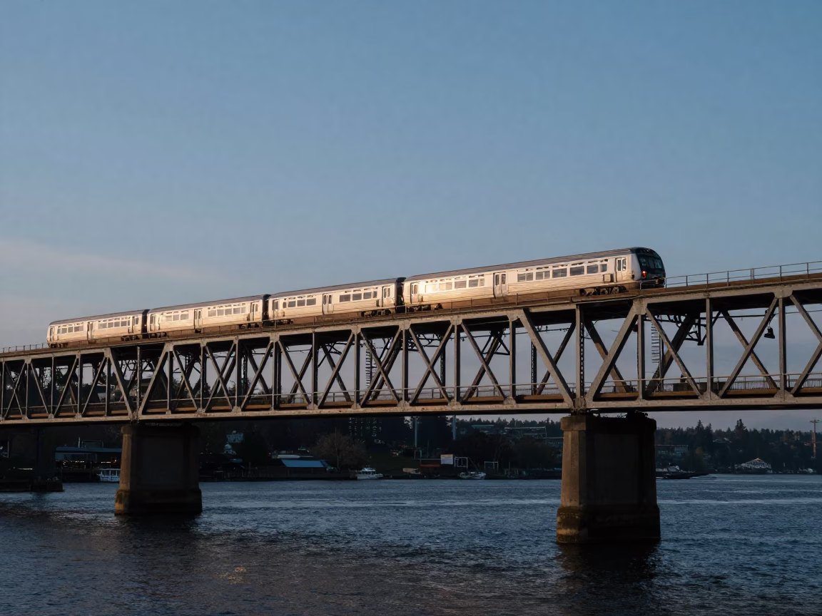 Crossing Bridge in Seattle at The Early Morning Light in in Seattle, Washington, United States
