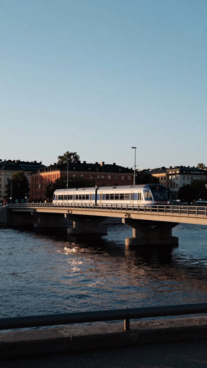 Crossing Bridge in Stockholm at As First Light Reaches The Scene in in Stockholm, Sweden