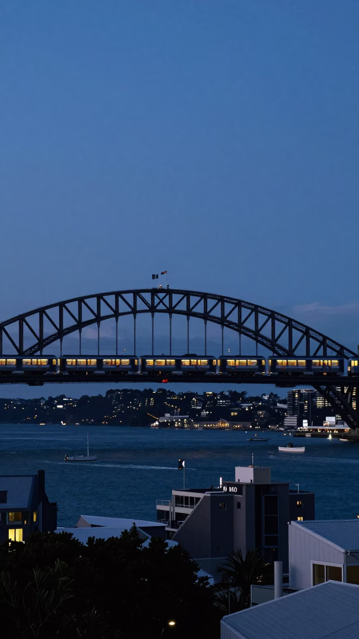 Crossing Cityscape in Auckland at Nautical Dawn Light in in Auckland, New Zealand
