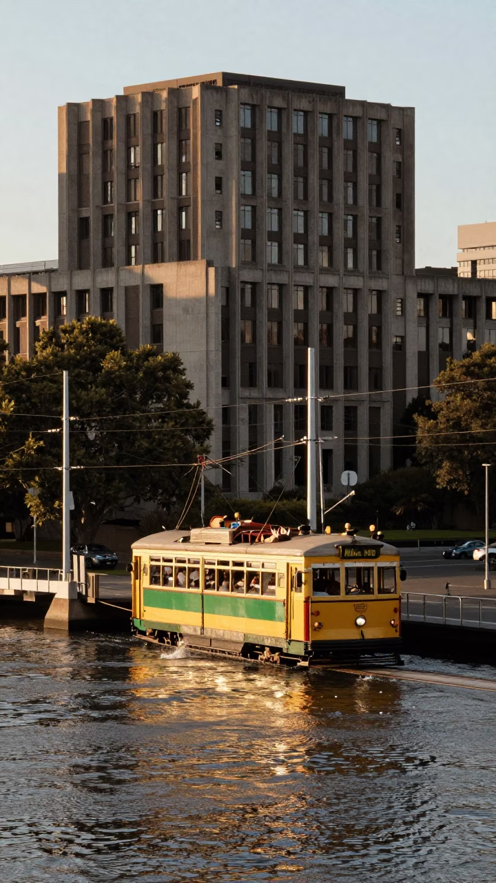 Crossing River in Melbourne at The Early Morning Light in in Melbourne, Victoria, Australia
