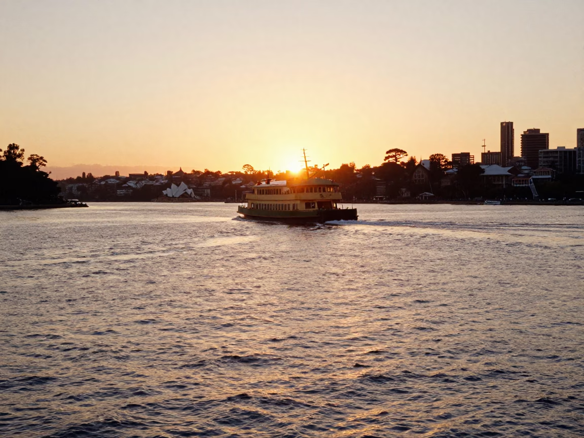 Crossing Water in Sydney at Sunset Light in in Sydney, New South Wales, Australia