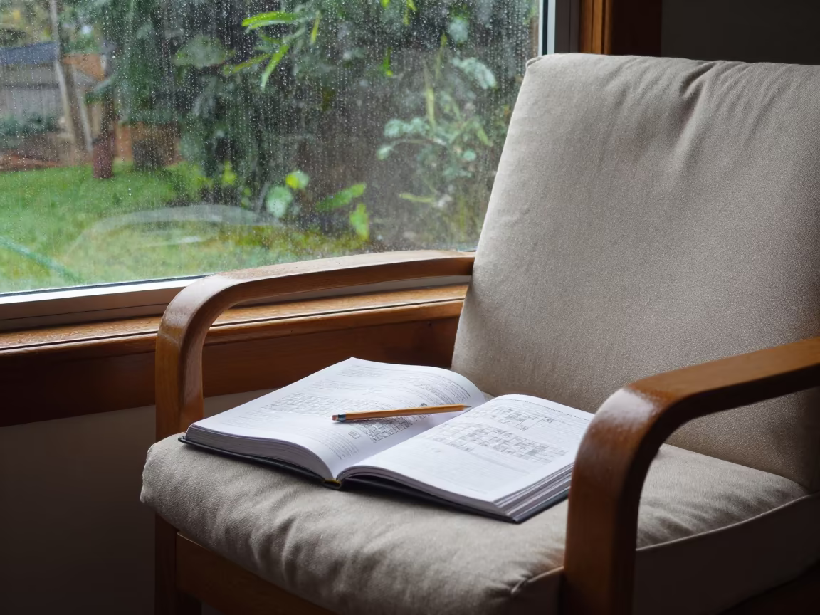 Crossword Puzzle on Cushion by Window in on a reading nook cushion in Santa Cruz