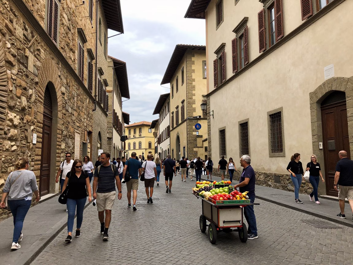 Crowd in Florence at Midday Light in in Florence, Italy