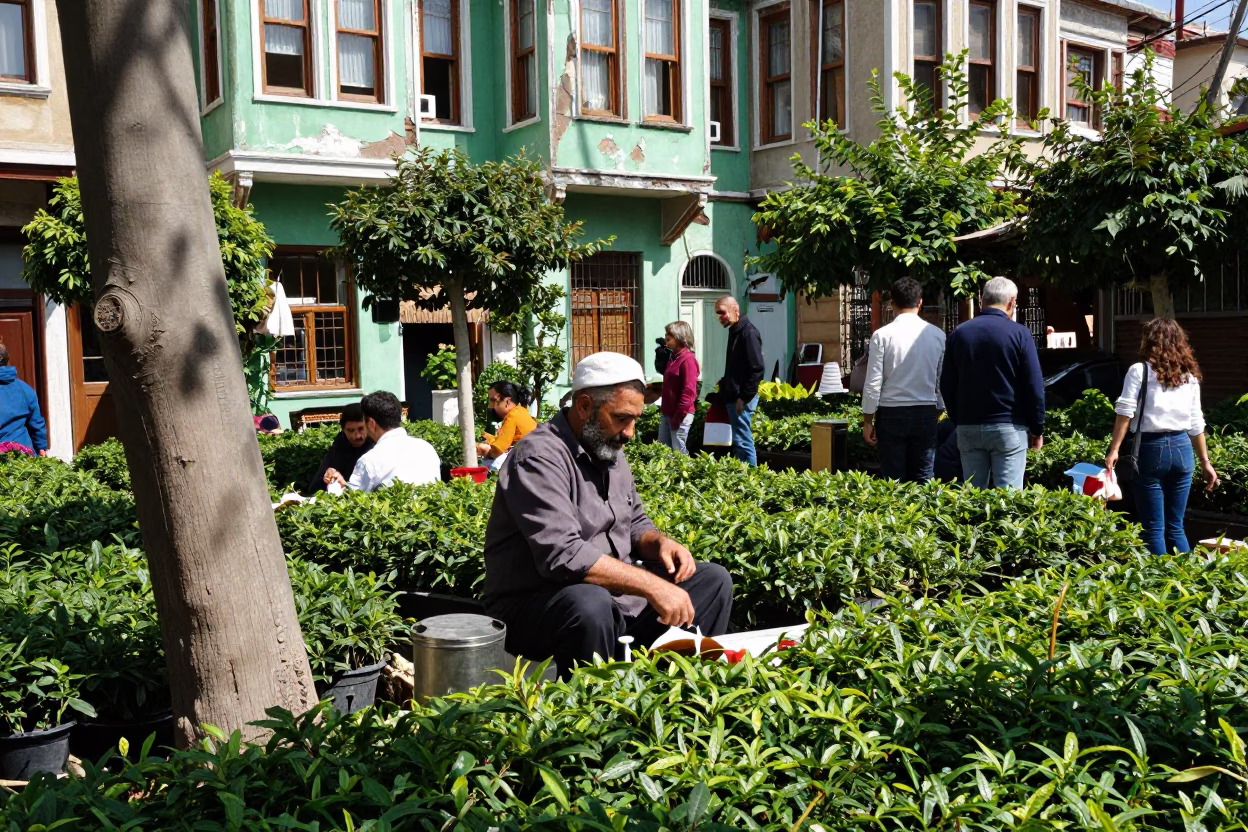 Crowded Garden in Istanbul in in Istanbul, Turkey