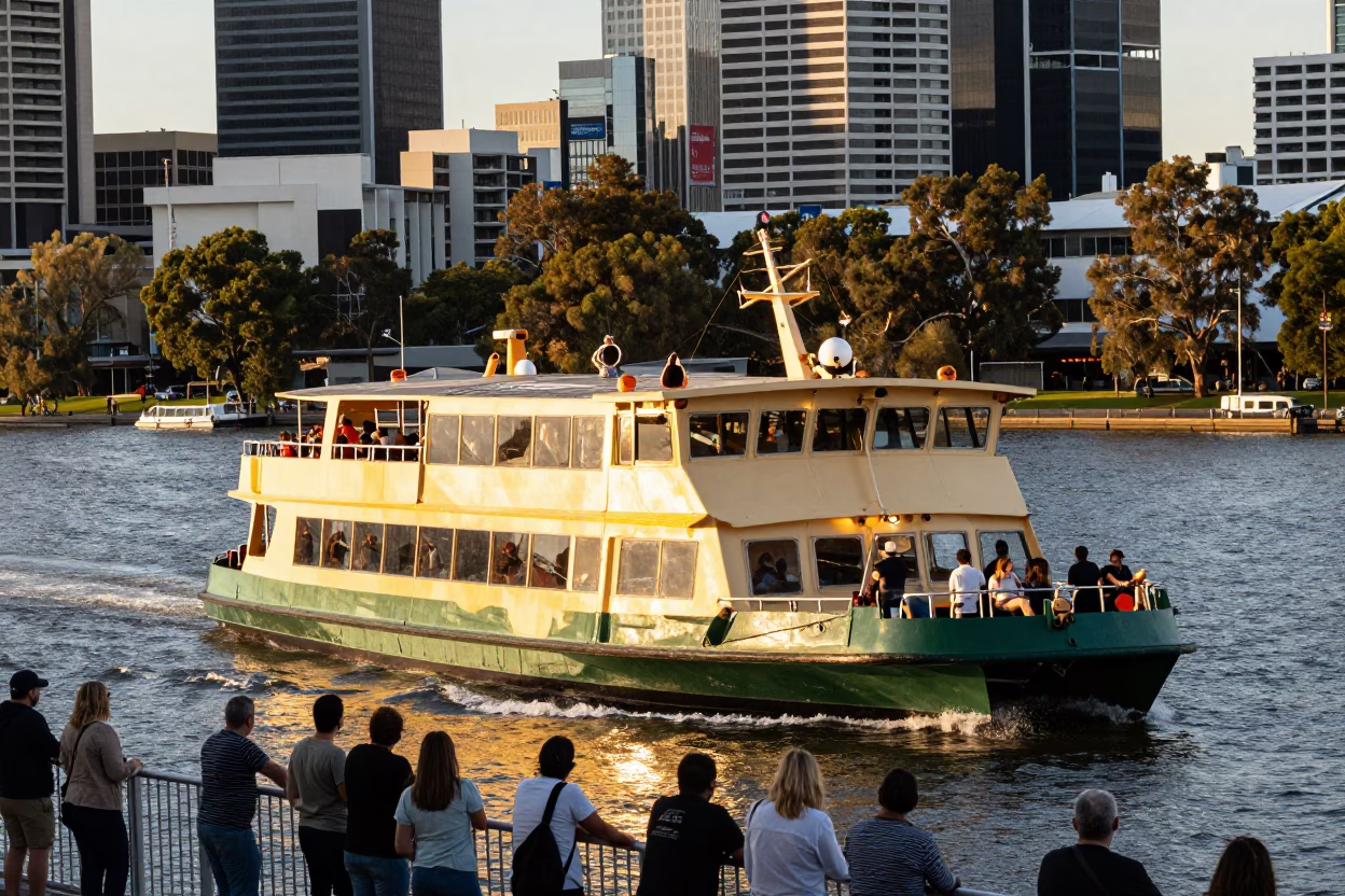 Crowded River Ferry Crossing at Golden Hour in Adelaide South Australia Australia in in Adelaide, South Australia, Australia
