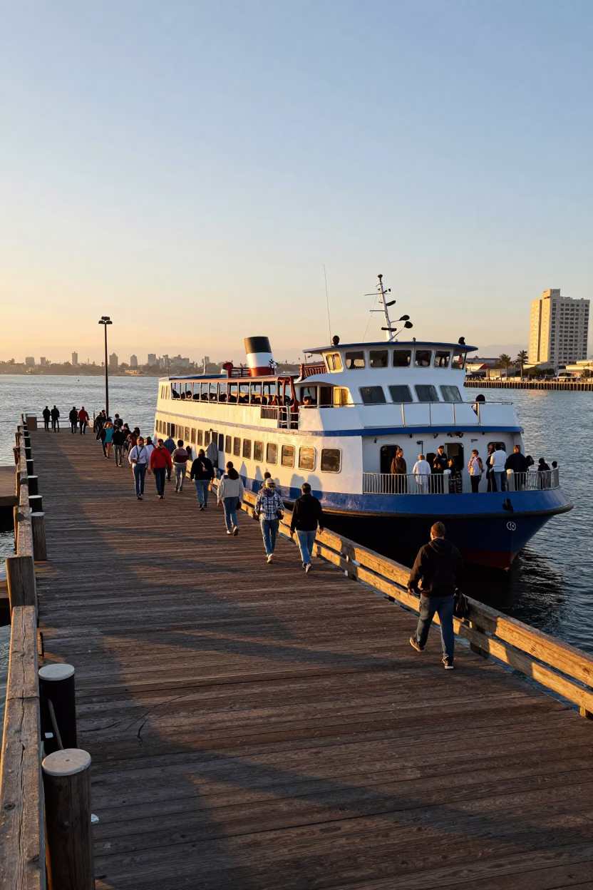 Crowded River Ferry Crossing at Golden Hour in San Diego California United States in in San Diego, California, United States