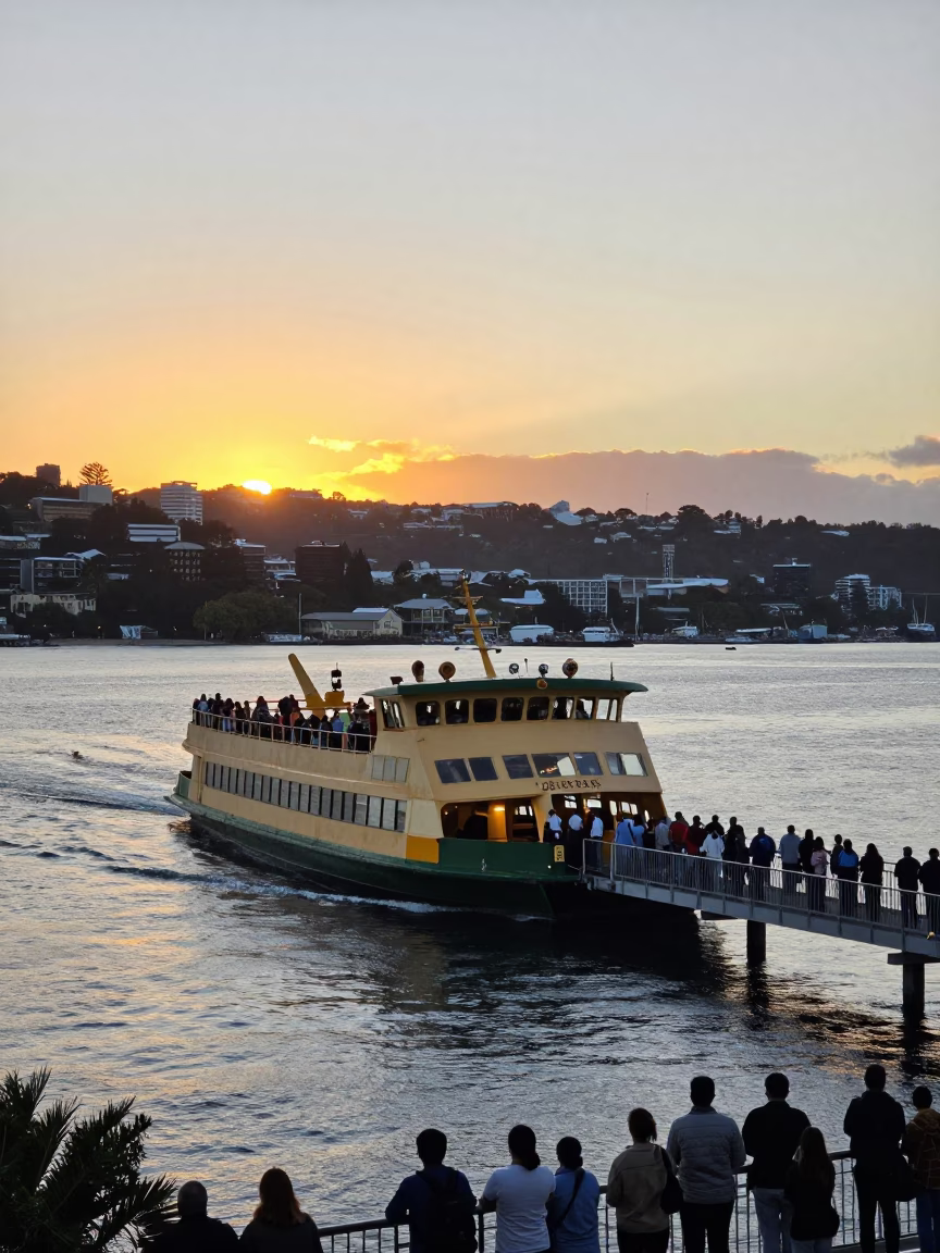 Crowded River Ferry Crossing at Golden Hour in Wellington New Zealand in in Wellington, New Zealand