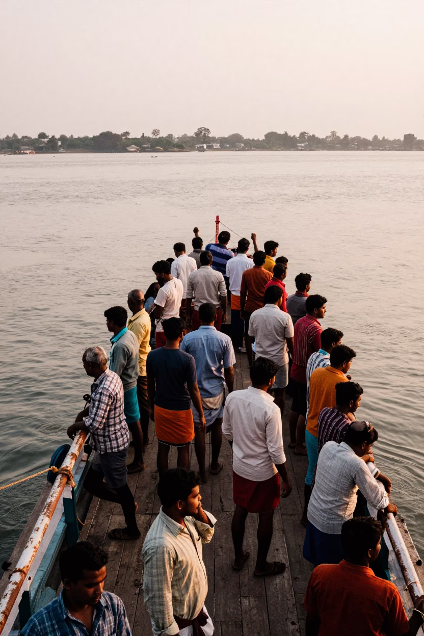 Crowded River Ferry Crossing at Nautical Dawn in Kolkata India in in Kolkata, India