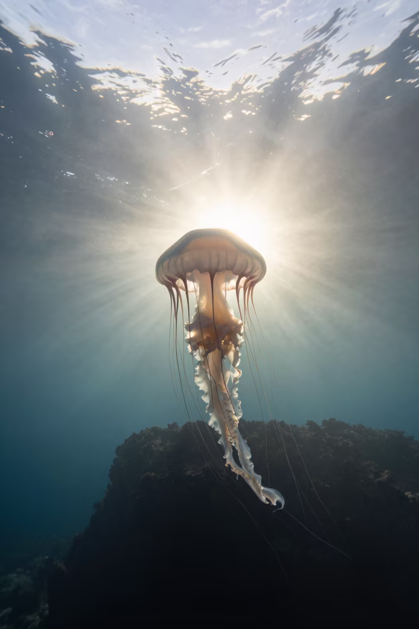 Crown Jellyfish in Dawn Light Havana in beside a volcanic drop-off near Havana
