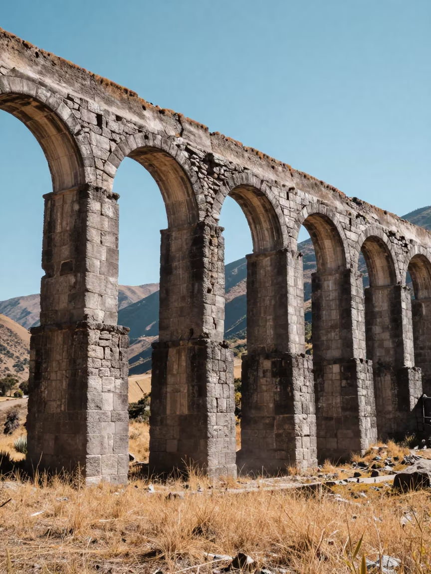 Crumbling Aqueduct Arches in Colombian Valley in along a dam spillway in Colombia