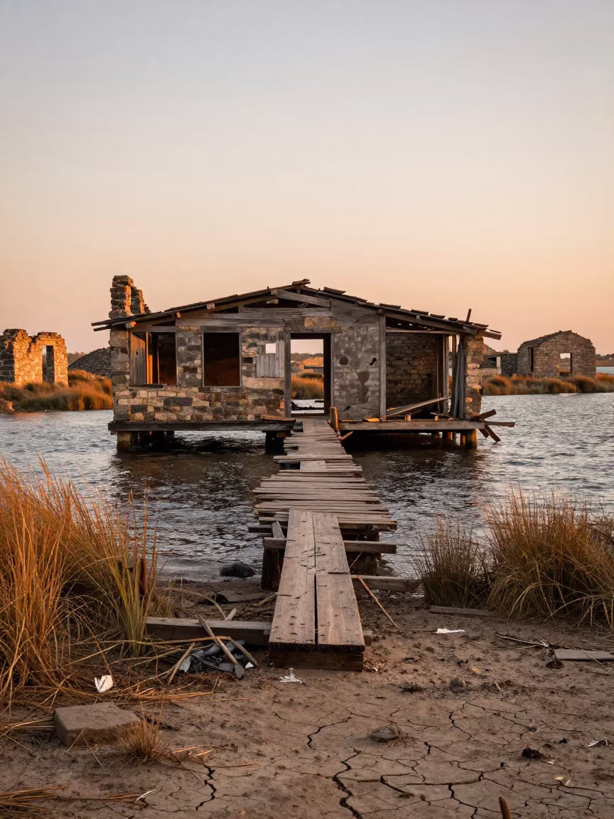 Crumbling Boathouse and Rotting Slipway in Bahia Ruins in among collapsed cloisters in Bahia