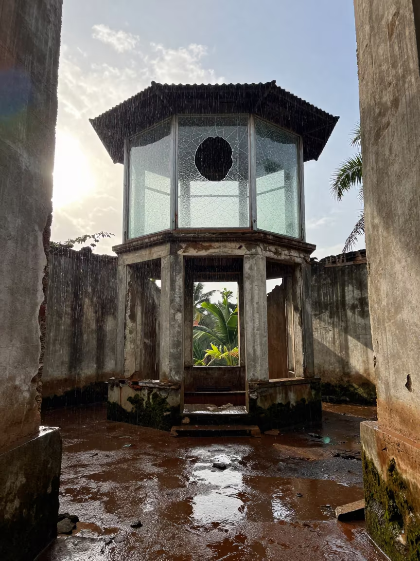 Crumbling Border Guard Tower Ruin in Malawi in inside a roofless hammam in Malawi