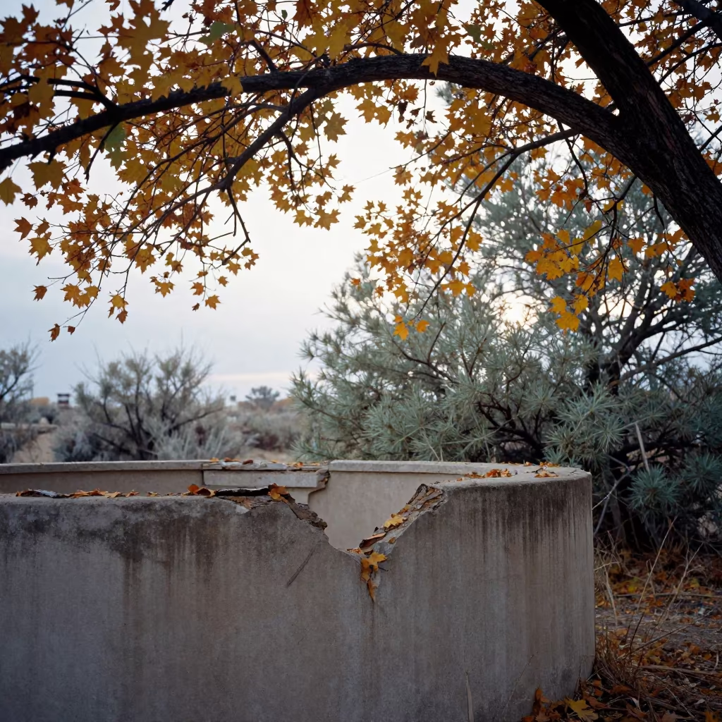 Crumbling Cistern Edge in Autumn New Mexico Shadows in in New Mexico