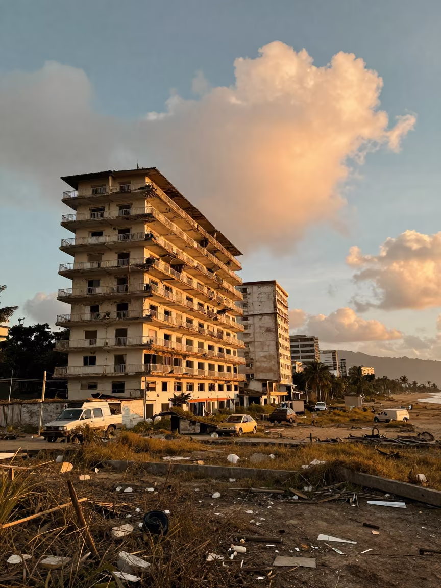 Crumbling Hotel Balconies Sunset Near Caracas in near Caracas