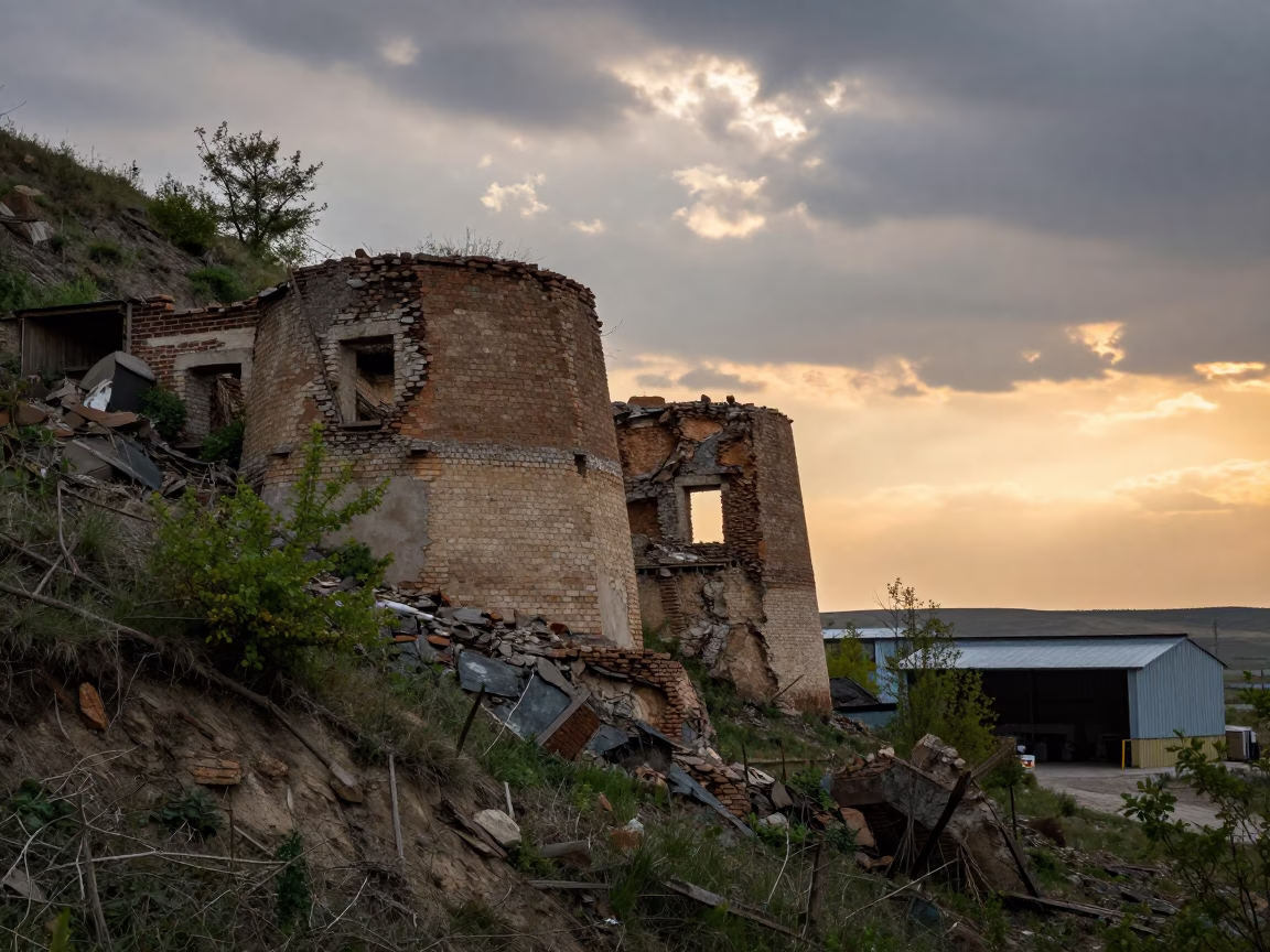 Crumbling Lime Kiln Hillside Kastamonu Spring in at a loading dock near Kastamonu