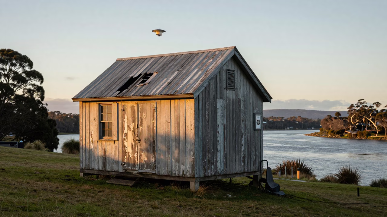 Crumbling Weather Station Instruments Outside in Early Morning Hobart Tasmania in in Hobart, Tasmania, Australia
