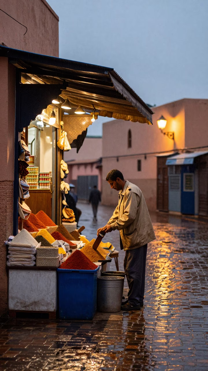 Crushing Spices in Marrakech in in Marrakech, Morocco