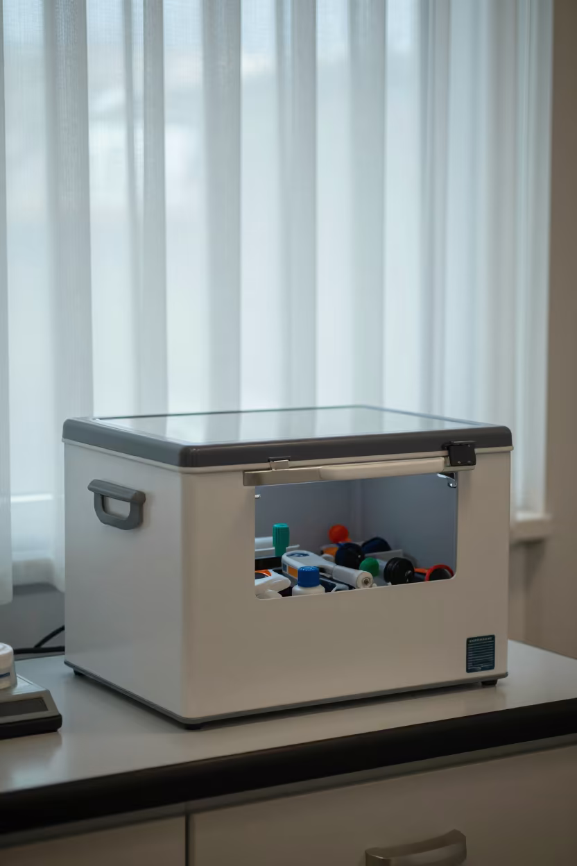 Cryobox Tote Handoff in Darwin Rehab Gym Noon Light in inside a rehab gym prepared for the first patients in Darwin