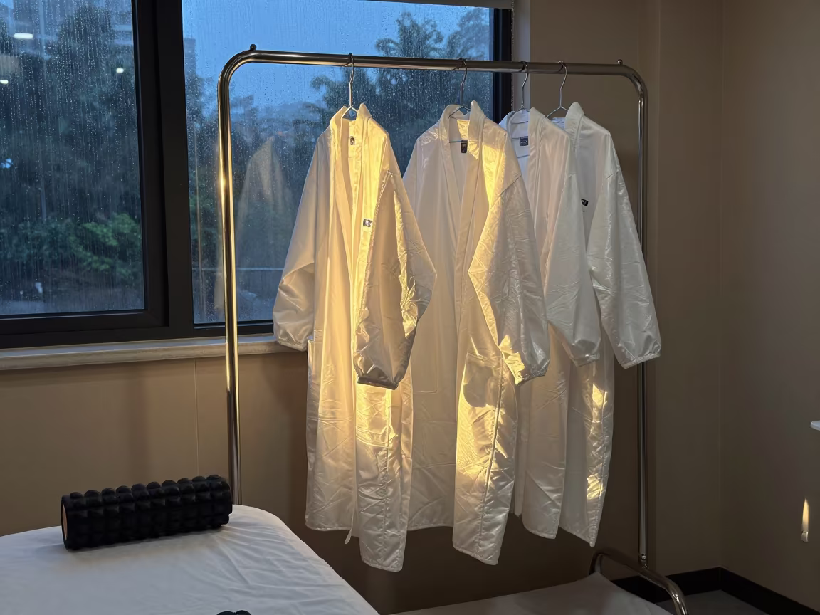 Cryotherapy Robe Rail in Fuzhou Lounge in inside a recovery lounge beside foam rollers near Fuzhou